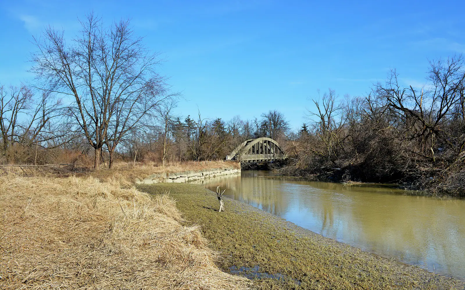 Wooden bridge over the West Humber River at Claireville Conservation Area near Castlemore, Brampton
