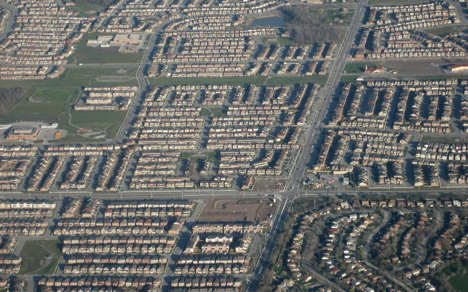 Aerial view of homes near Derry Road and Thompson Road in Dempsey, Milton