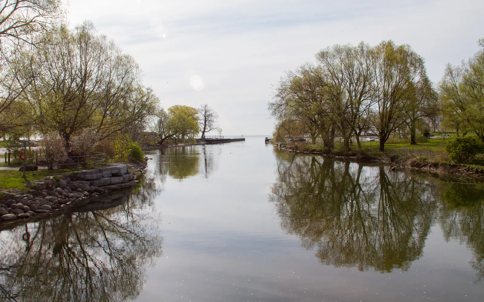 Etobicoke Creek meeting Lake Ontario at Marie Curtis Park in Long Branch