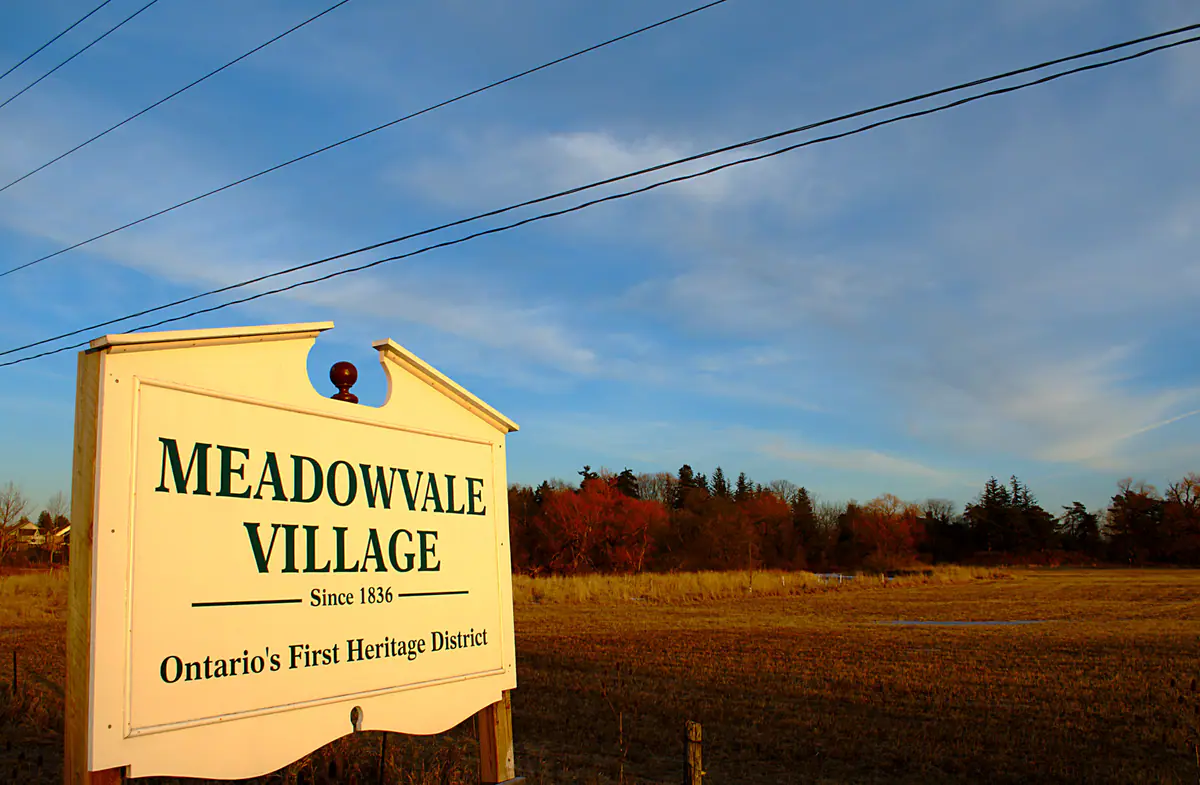 The Meadowvale Village heritage district sign in Mississauga