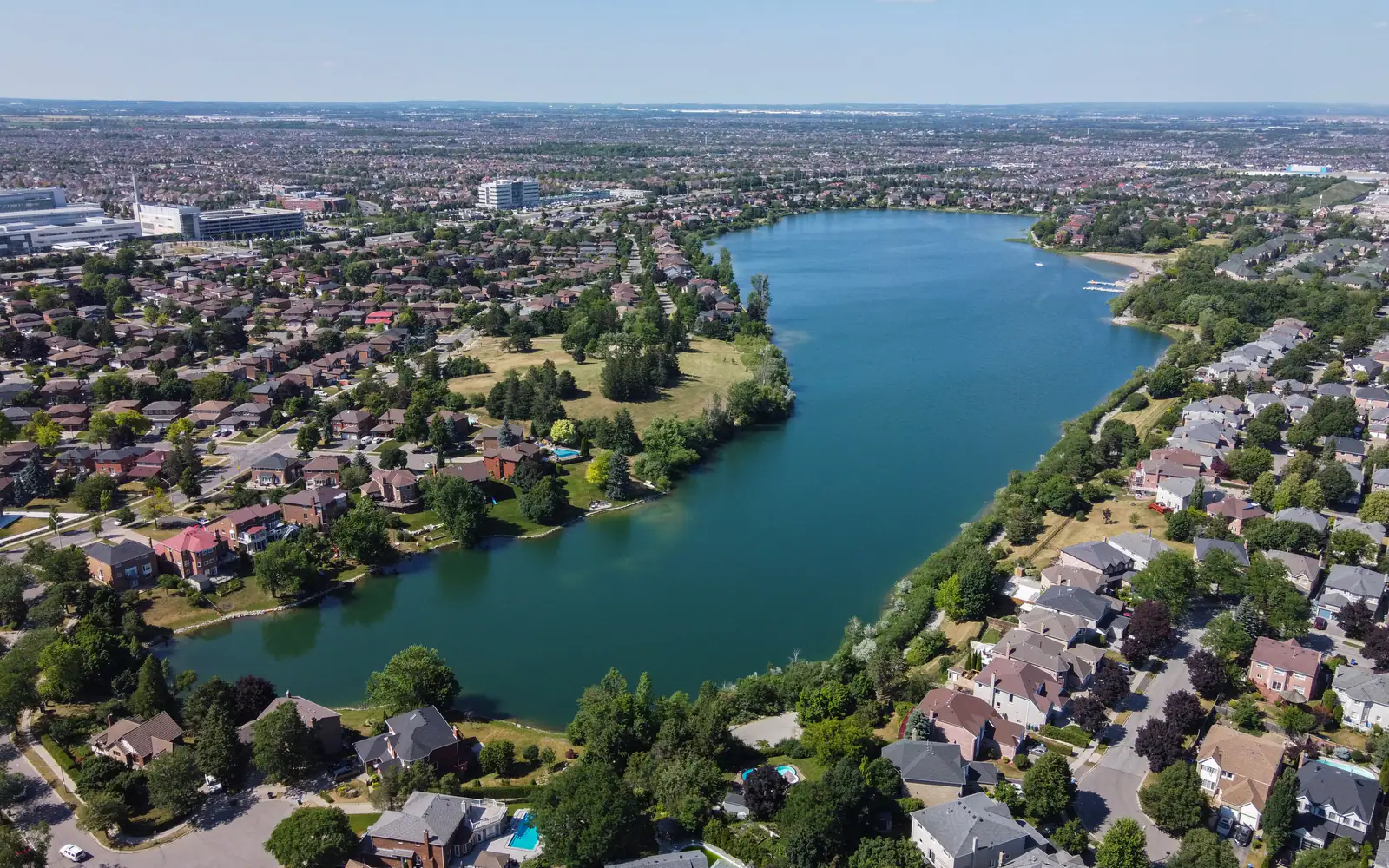 Aerial view of Professor's Lake and the surrounding homes in Brampton