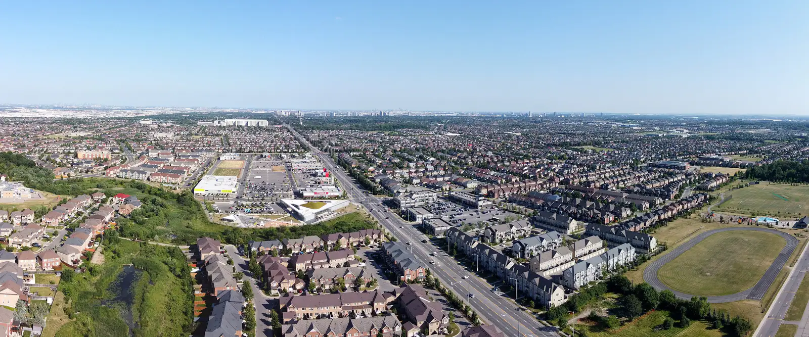Aerial panorama of Springdale in northeast Brampton