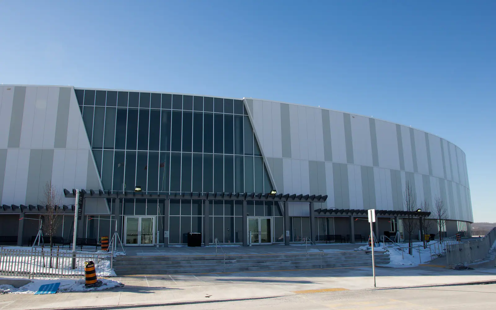 Main entrance of the Mattamy National Cycling Centre in Willmott, Milton